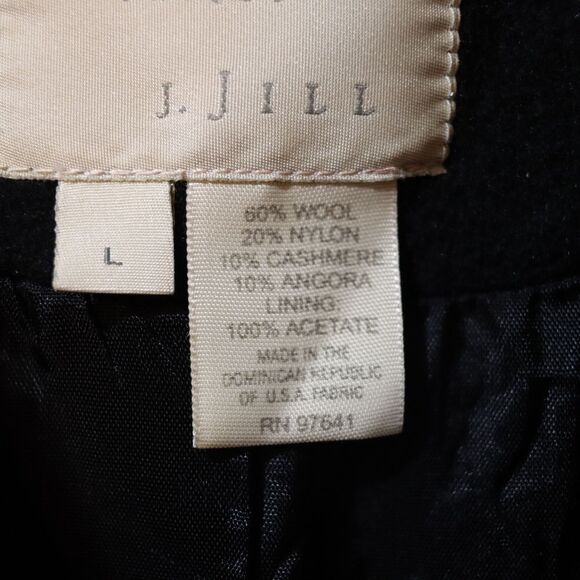 J. Jill Black Pea Coat with Collared Neckline Wool Cashmere Angora LG - Picture 12 of 12
